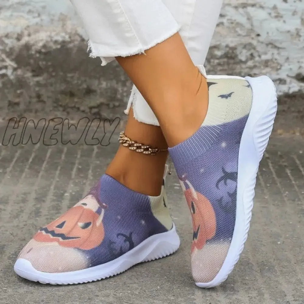 Hnewly - Halloween White Casual Patchwork Printing Round Comfortable Shoes