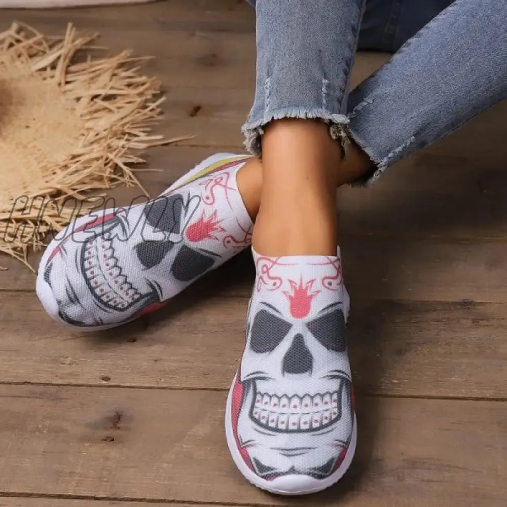 Hnewly - Halloween White Casual Patchwork Printing Round Comfortable Shoes