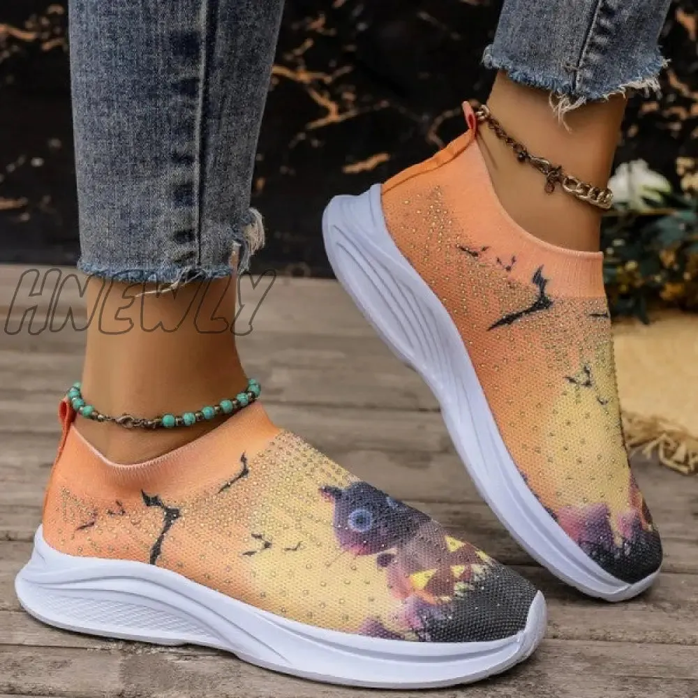 Hnewly - Light Yellow Casual Sportswear Daily Patchwork Printing Rhinestone Round Comfortable Out Door Shoes