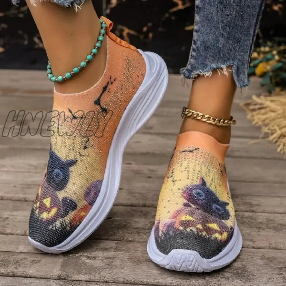 Hnewly - Light Yellow Casual Sportswear Daily Patchwork Printing Rhinestone Round Comfortable Out Door Shoes