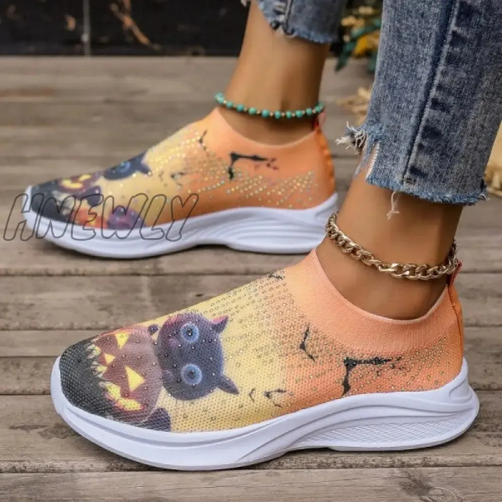 Hnewly - Light Yellow Casual Sportswear Daily Patchwork Printing Rhinestone Round Comfortable Out Door Shoes