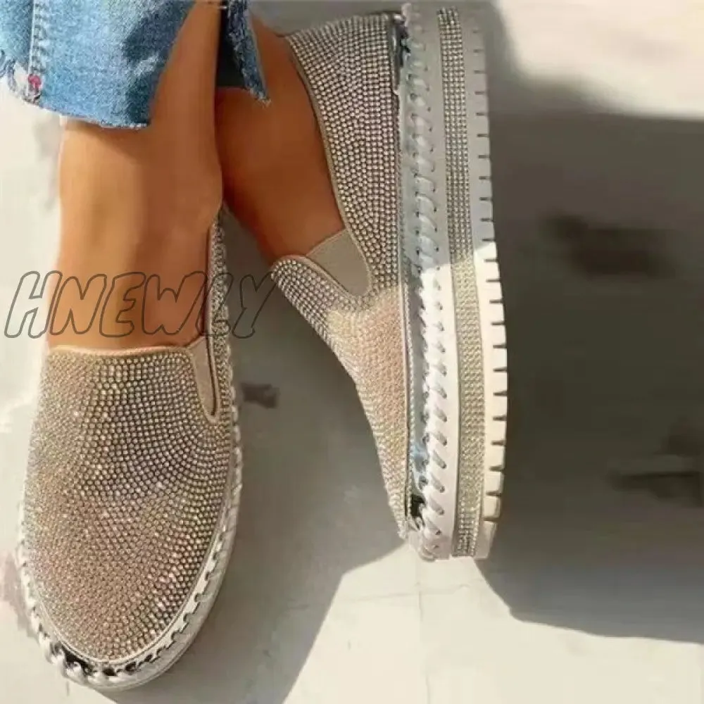 Hnewly - Silver Casual Patchwork Rhinestone Round Comfortable Out Door Flats Shoes