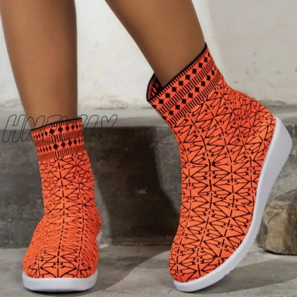 Hnewly - Tangerine Red Casual Patchwork Round Comfortable Out Door Shoes