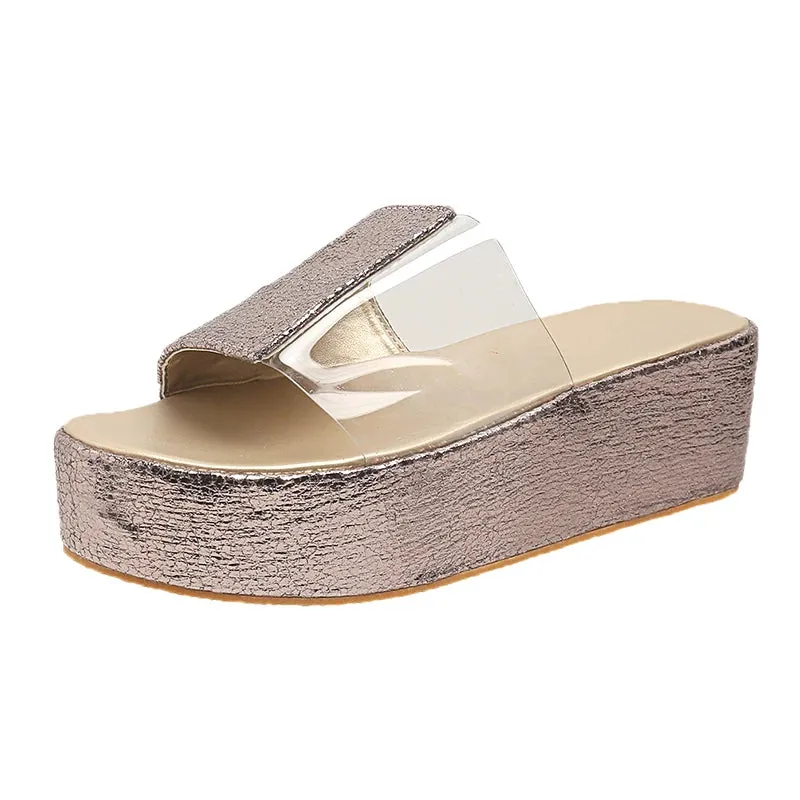 Hnzxzm Platform Slippers Women Summer PVC Patchwork Chunky Thick Sole Silver Sandals Female Plus Size Non Slip Beach Shoes Woman Slides