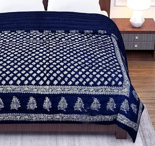 HOMYFINE 300 TC Single Bed Jaipuri Razai Pure Cotton Jaipuri rajai Ac Quilt for All Season Soft Light Weight Rajasthani Traditional Cotton Comforter 85 x 55 inch, Pack of 2 (Blue-Multi S-2)