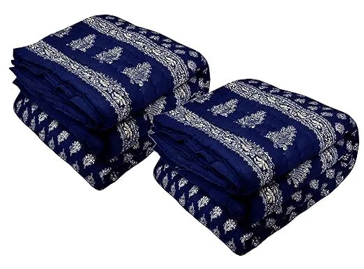 HOMYFINE 300 TC Single Bed Jaipuri Razai Pure Cotton Jaipuri rajai Ac Quilt for All Season Soft Light Weight Rajasthani Traditional Cotton Comforter 85 x 55 inch, Pack of 2 (Blue-Multi S-2)