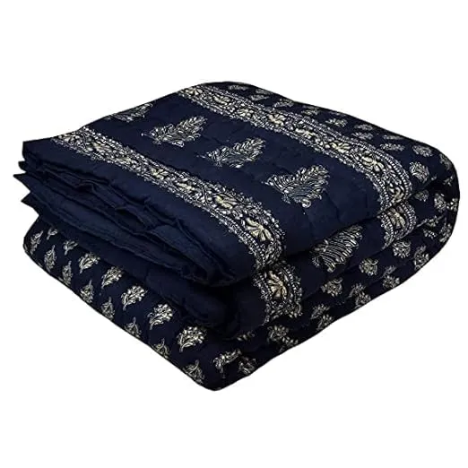 HOMYFINE 300 TC Single Bed Jaipuri Razai Pure Cotton Jaipuri rajai Ac Quilt for All Season Soft Light Weight Rajasthani Traditional Cotton Comforter 85 x 55 inch, Pack of 2 (Blue-Multi S-2)