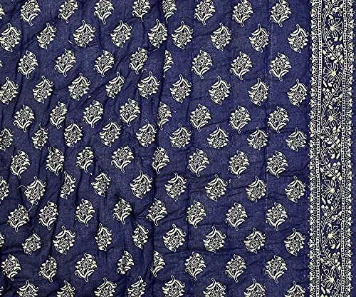 HOMYFINE Hand Made Super Soft Cotton Jaipuri Traditional Printed Razai Quilt Cotton Single Bed Quilt Razai/Rajai-Set of 2 (Blue Die Gold S-2)