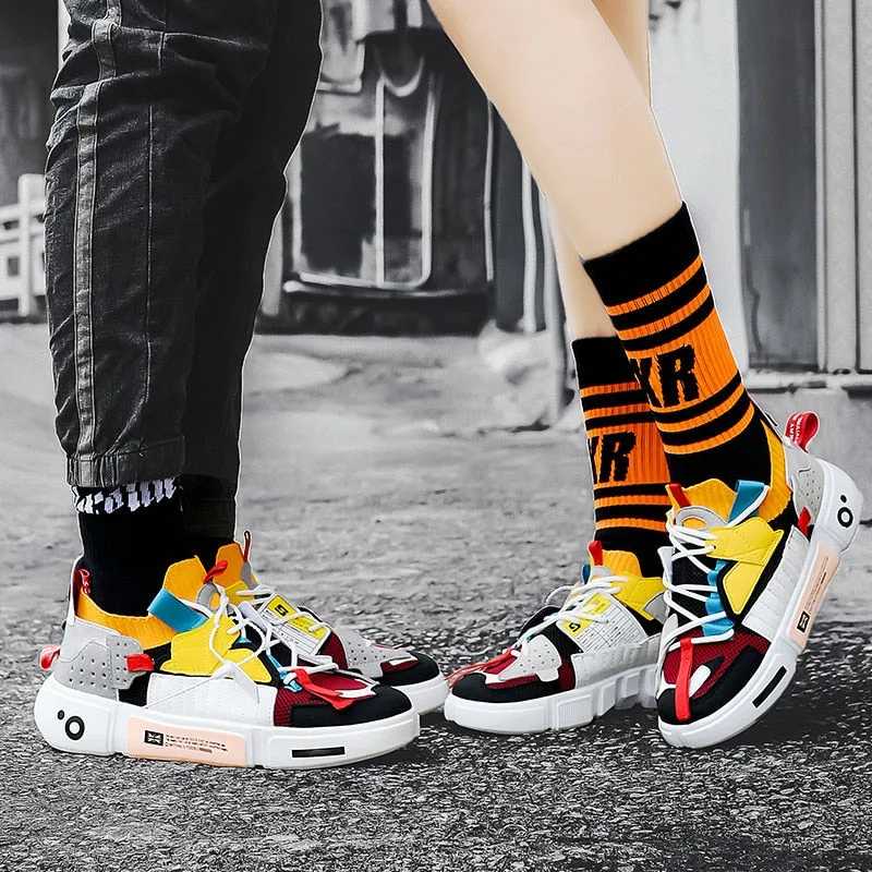 Irregular Geometric Patchwork Style Mid Top Sneakers