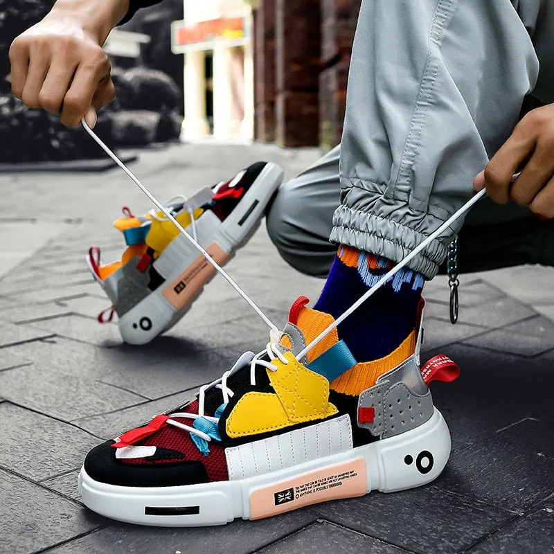 Irregular Geometric Patchwork Style Mid Top Sneakers