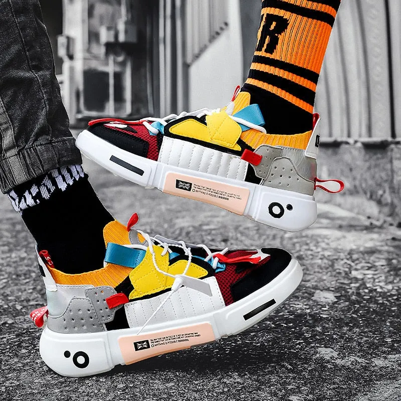 Irregular Geometric Patchwork Style Mid Top Sneakers