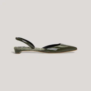 JACKIE | Green Vegan Patent Slingback Flats