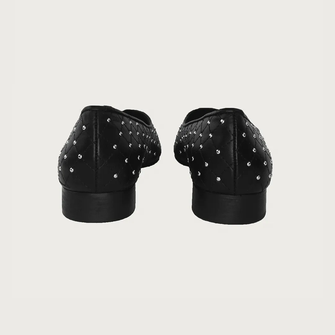 JACKIE QUILTED BLACK LEATHER SILVER STUDS