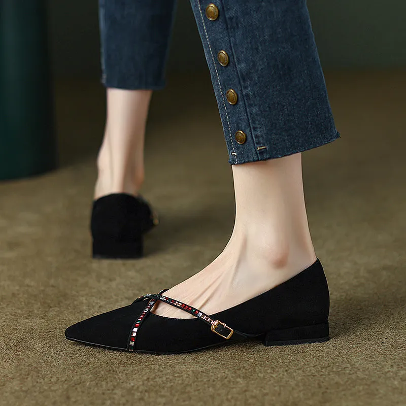 Jaylin Rhinestone Black Pointed Toe Flats