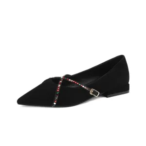 Jaylin Rhinestone Black Pointed Toe Flats