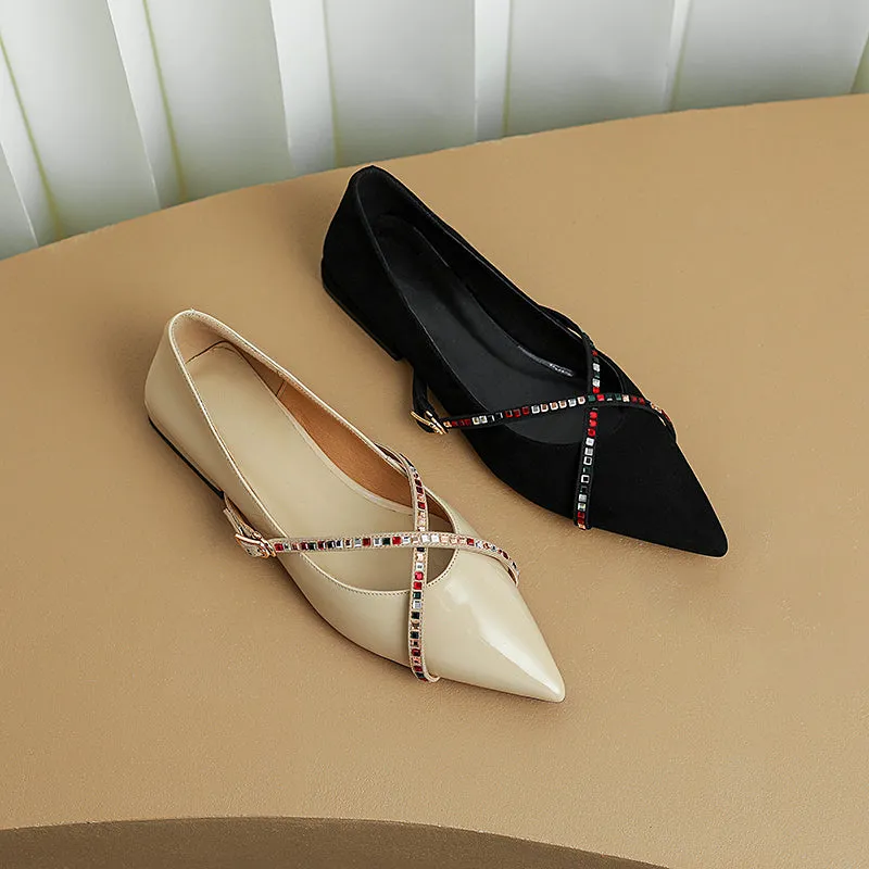 Jaylin Rhinestone Black Pointed Toe Flats