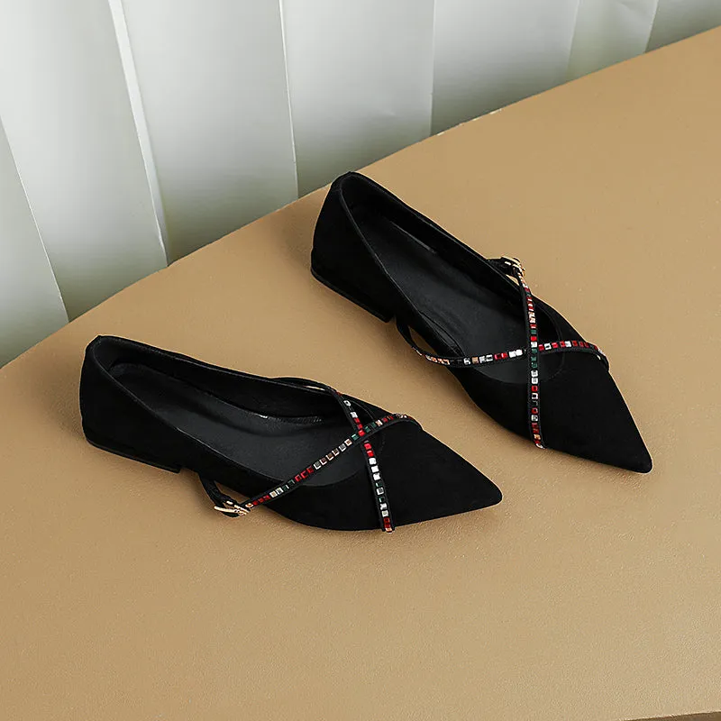 Jaylin Rhinestone Black Pointed Toe Flats