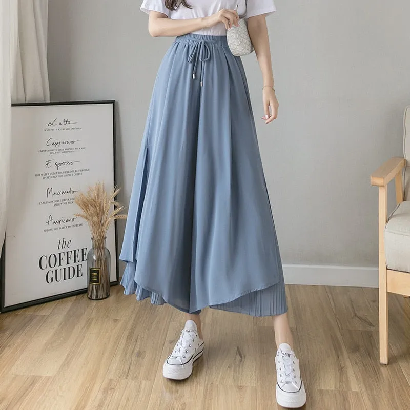 Joskaa Christmas Gift Women Korean Fashion Casual  Drape Elegant Loose  Trousers Clothes Chiffon High Waist Wide Leg Pants Comodi Pantalones De Mujer