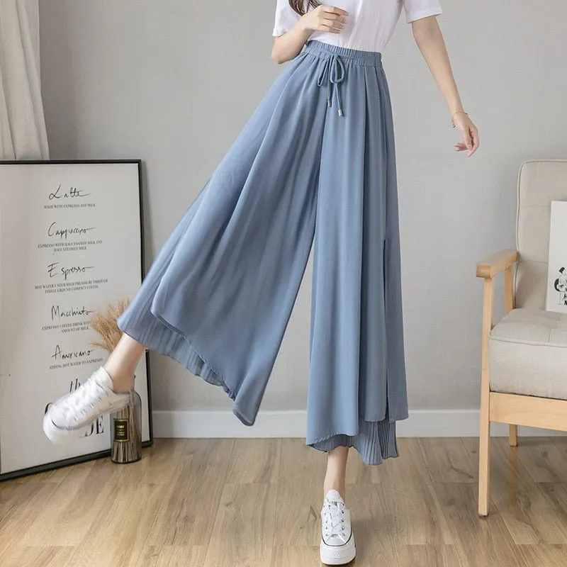 Joskaa Christmas Gift Women Korean Fashion Casual  Drape Elegant Loose  Trousers Clothes Chiffon High Waist Wide Leg Pants Comodi Pantalones De Mujer