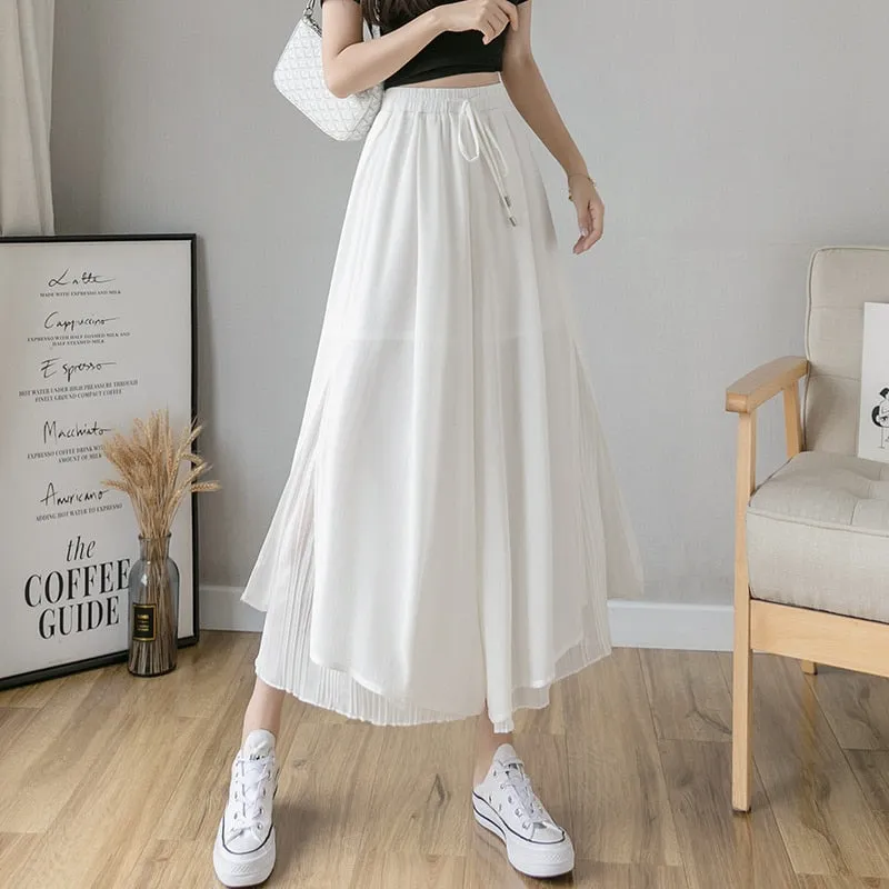 Joskaa Christmas Gift Women Korean Fashion Casual  Drape Elegant Loose  Trousers Clothes Chiffon High Waist Wide Leg Pants Comodi Pantalones De Mujer