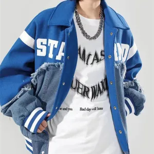 Joskaa Embroidery Patchwork Denim Varsity Jacket