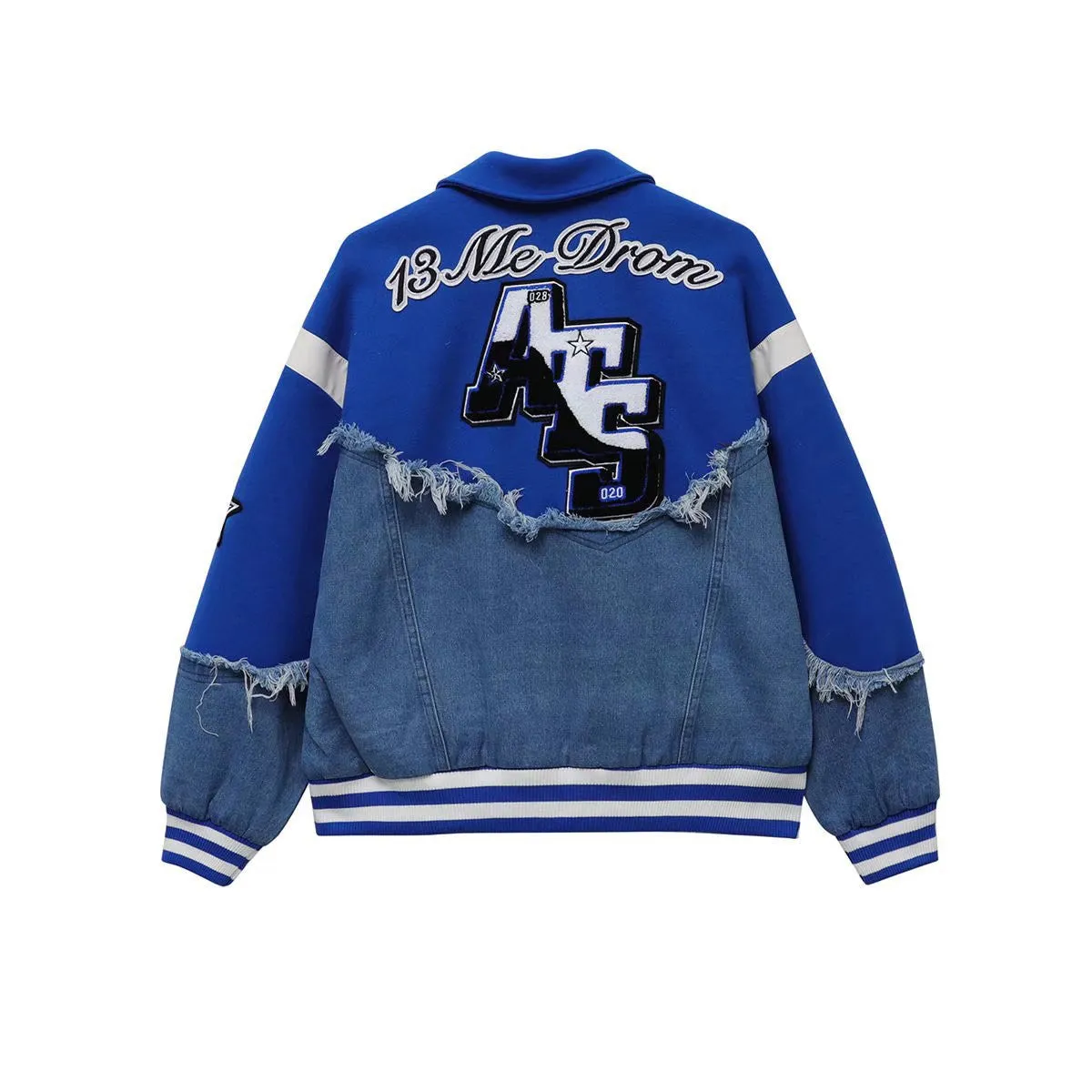 Joskaa Embroidery Patchwork Denim Varsity Jacket