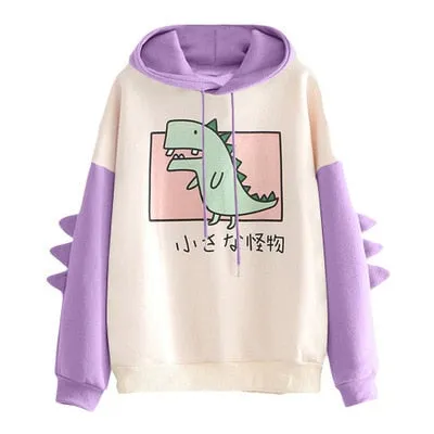 Joskaa EOENKKY Funny Shark Patchwork Hoodies Women Autumn Kawaii Sweatshirt Oversized 2024 Casual Long Sleeve Pullover Woman Sweatshirt