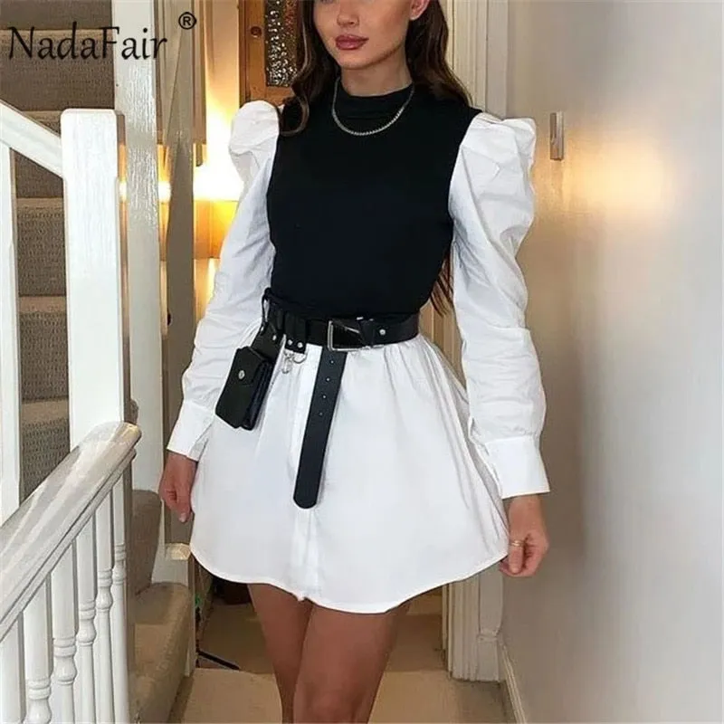 Joskaa hoco dresses Christmas Gift Nadafair Puff Sleeve Mini Dress Women 2024 Spring Chic Wrap A-Line Long Sleeve Shirt Short Vestidos Casual Women's Dress