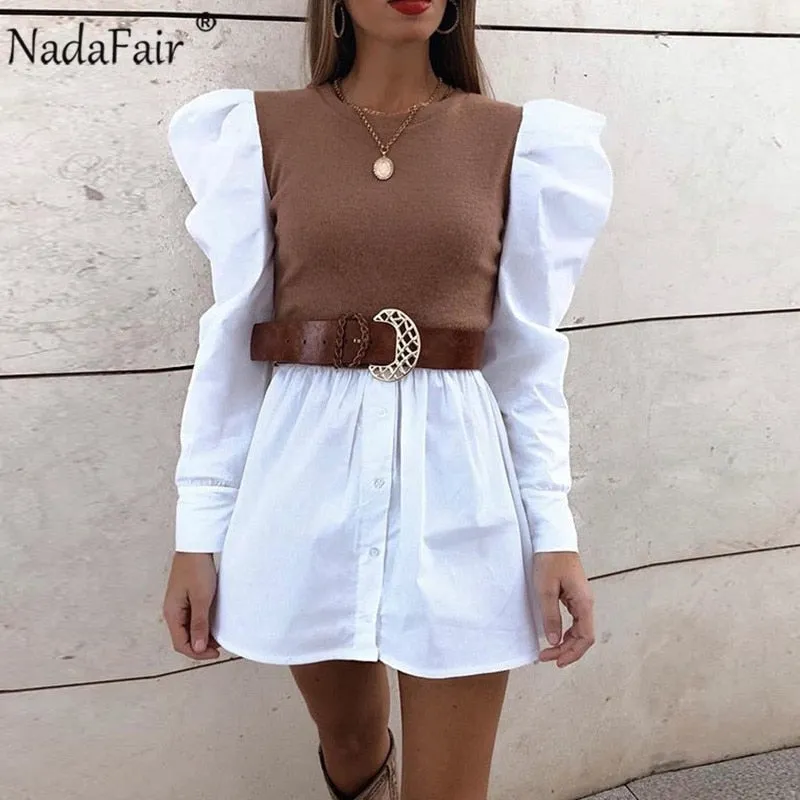 Joskaa hoco dresses Christmas Gift Nadafair Puff Sleeve Mini Dress Women 2024 Spring Chic Wrap A-Line Long Sleeve Shirt Short Vestidos Casual Women's Dress