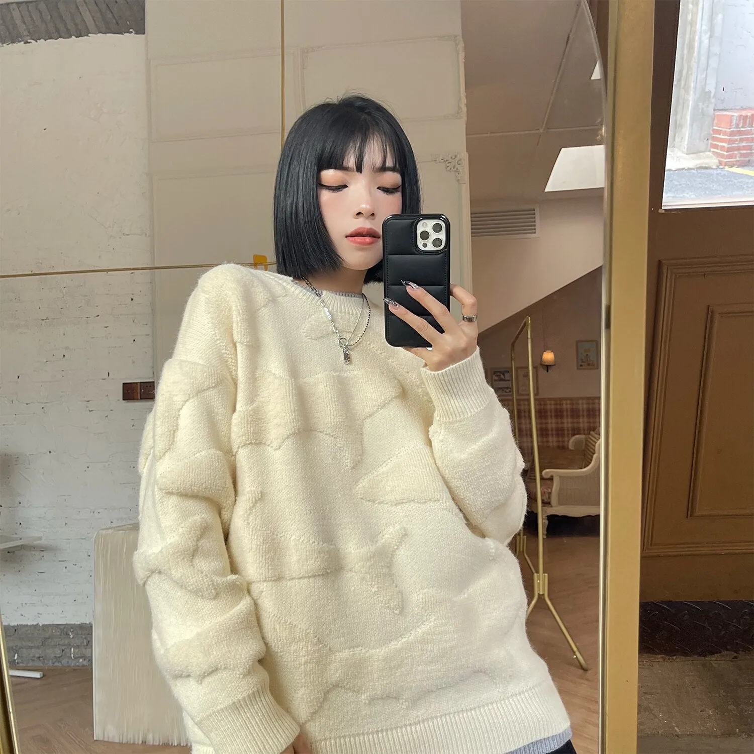 Joskaa Tawaaiw Streetwear Patchwork Fleece Sweater Women Long Sleeve Korean Style Autumn Winter Knitted Pullover Ladies Jumper Chic