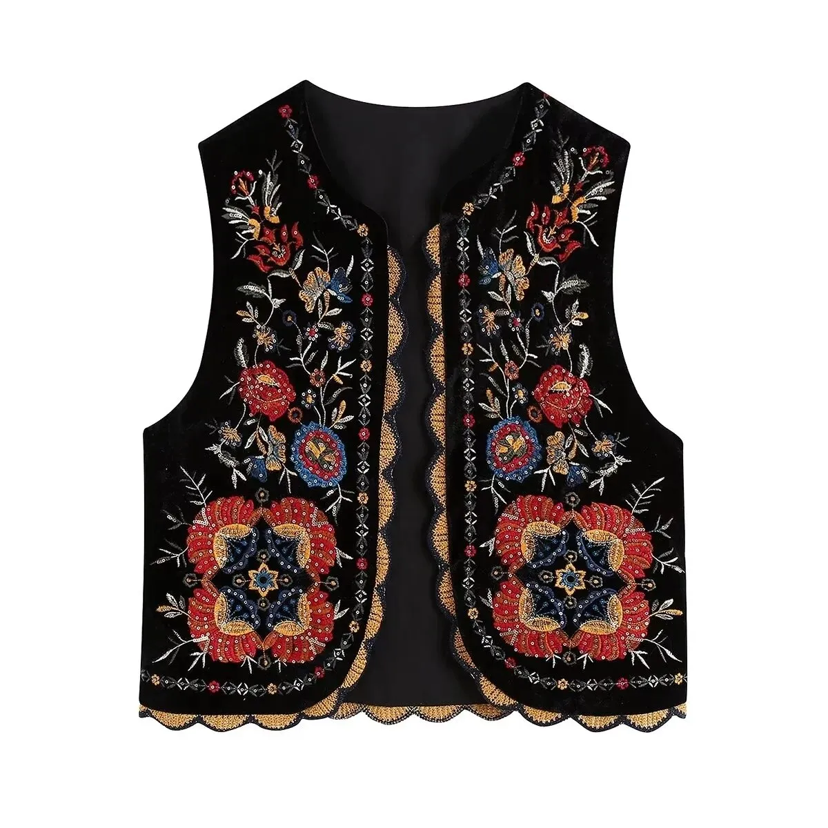 Joskaa Vintage Flower Embroidery Vest Women Spring Autumn Casual Loose Sleeveless Jacket Fashion National Style Patchwork WaistCoat Top