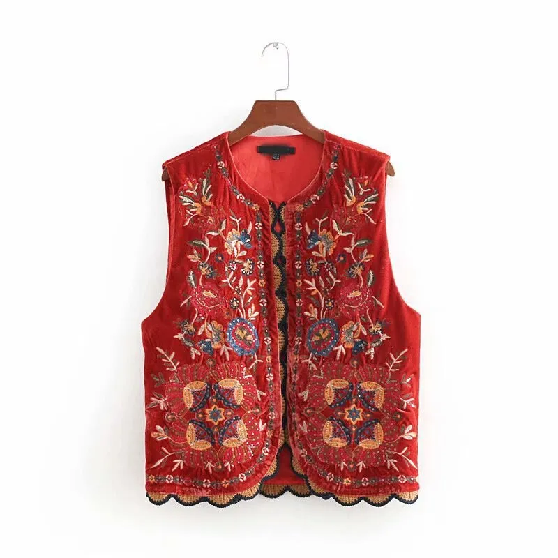 Joskaa Vintage Flower Embroidery Vest Women Spring Autumn Casual Loose Sleeveless Jacket Fashion National Style Patchwork WaistCoat Top