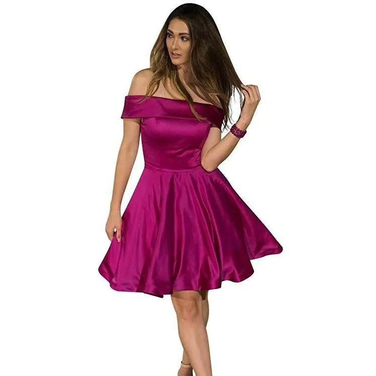 Junior Bridesmaid Dresses Off Shoulder Short Sleeve Prom Dress Short