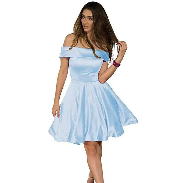 Junior Bridesmaid Dresses Off Shoulder Short Sleeve Prom Dress Short