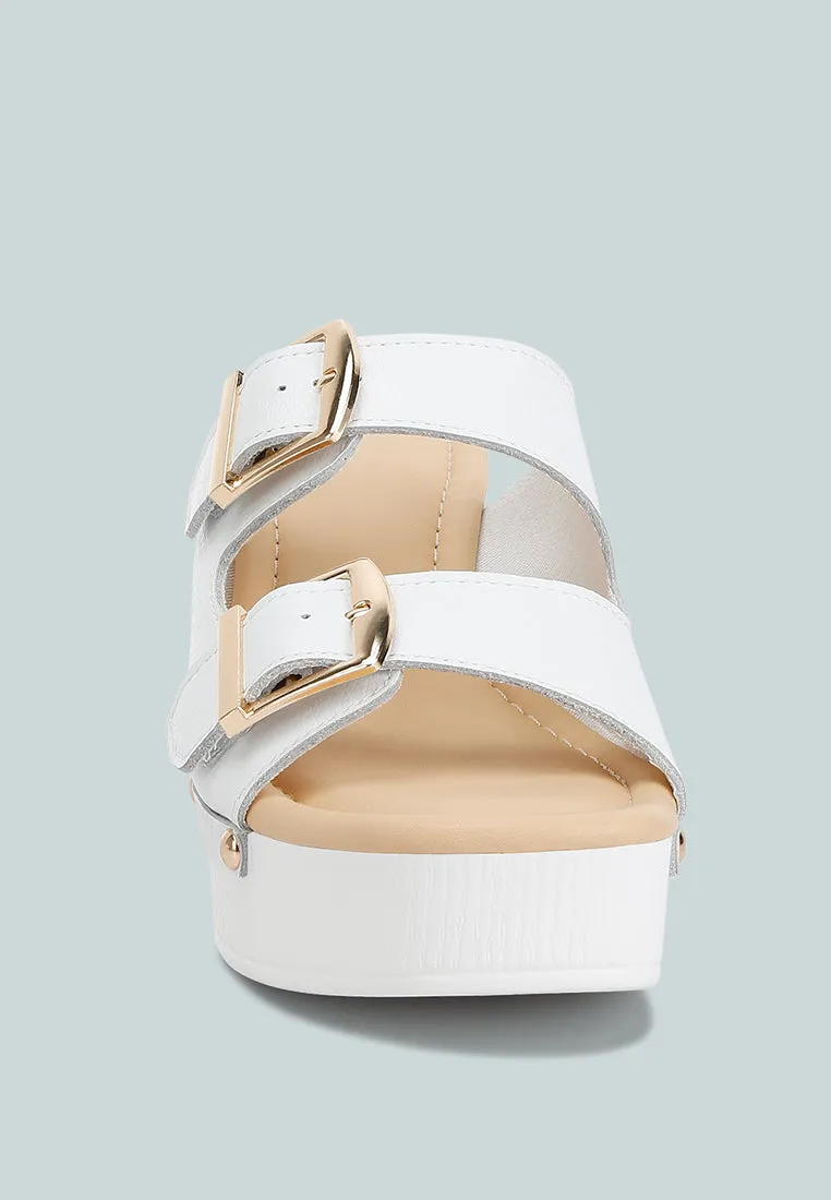 Kenna Dual Buckle Strap Sandals In White