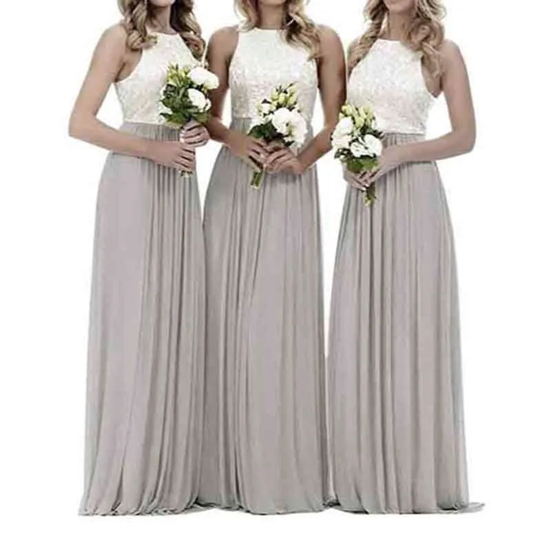 Lace Bridesmaid Dresses Sleeveless Long A Line Chiffon Wedding Guest Dresses