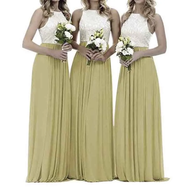 Lace Bridesmaid Dresses Sleeveless Long A Line Chiffon Wedding Guest Dresses