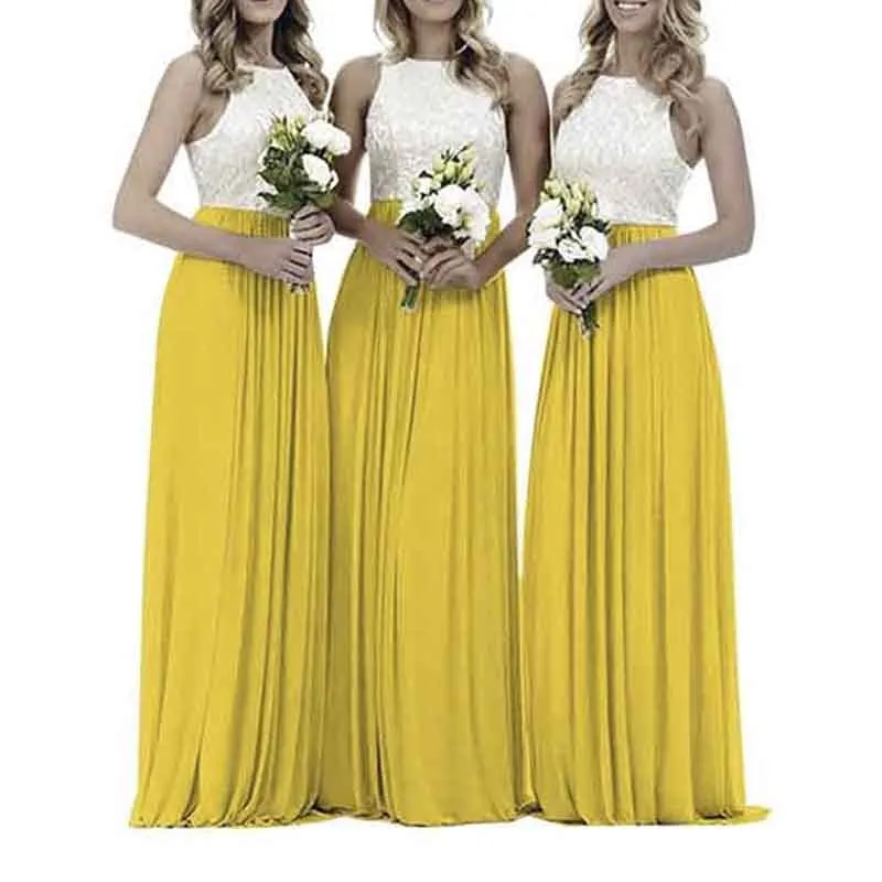 Lace Bridesmaid Dresses Sleeveless Long A Line Chiffon Wedding Guest Dresses