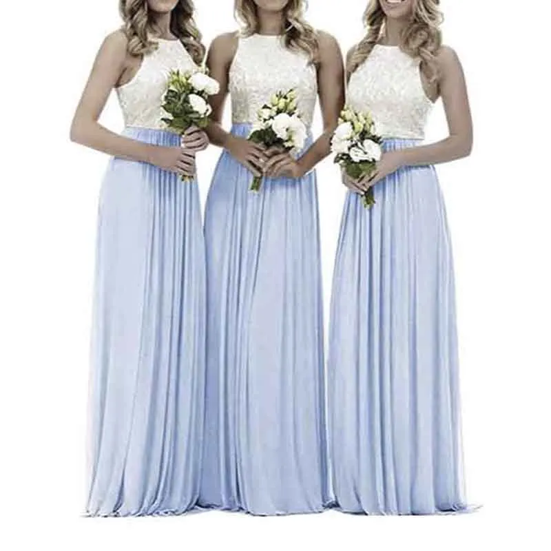 Lace Bridesmaid Dresses Sleeveless Long A Line Chiffon Wedding Guest Dresses