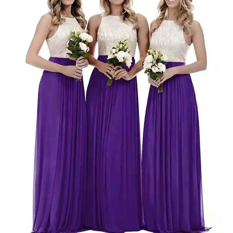 Lace Bridesmaid Dresses Sleeveless Long A Line Chiffon Wedding Guest Dresses