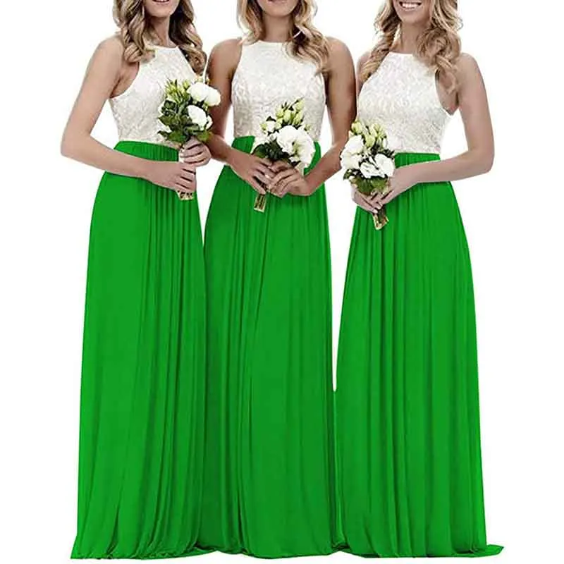 Lace Bridesmaid Dresses Sleeveless Long A Line Chiffon Wedding Guest Dresses