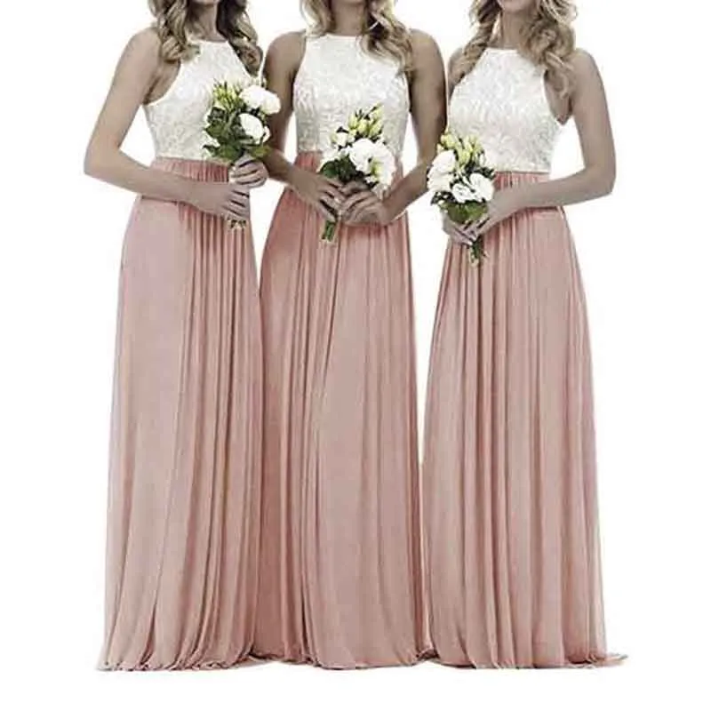 Lace Bridesmaid Dresses Sleeveless Long A Line Chiffon Wedding Guest Dresses