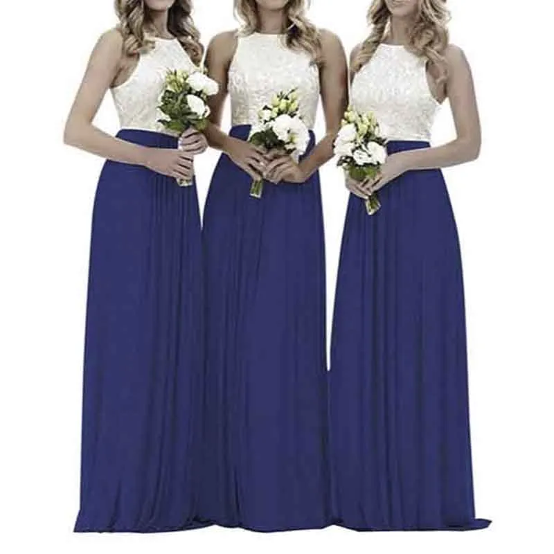 Lace Bridesmaid Dresses Sleeveless Long A Line Chiffon Wedding Guest Dresses