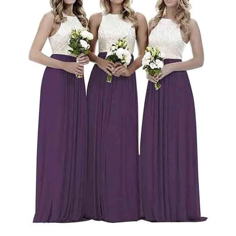 Lace Bridesmaid Dresses Sleeveless Long A Line Chiffon Wedding Guest Dresses