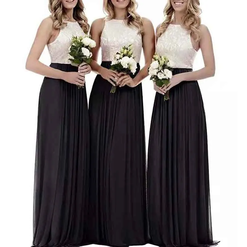 Lace Bridesmaid Dresses Sleeveless Long A Line Chiffon Wedding Guest Dresses