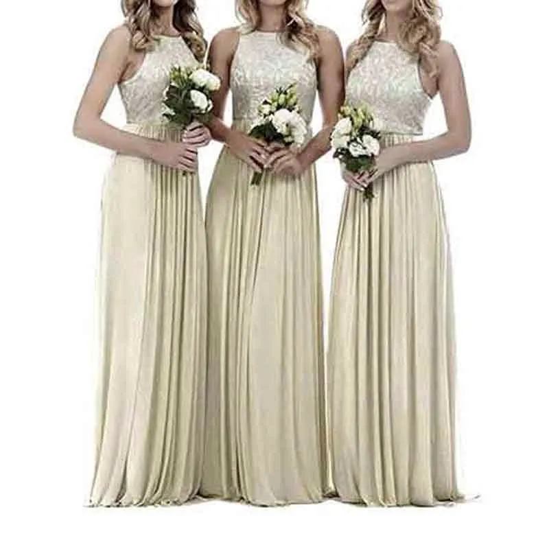 Lace Bridesmaid Dresses Sleeveless Long A Line Chiffon Wedding Guest Dresses