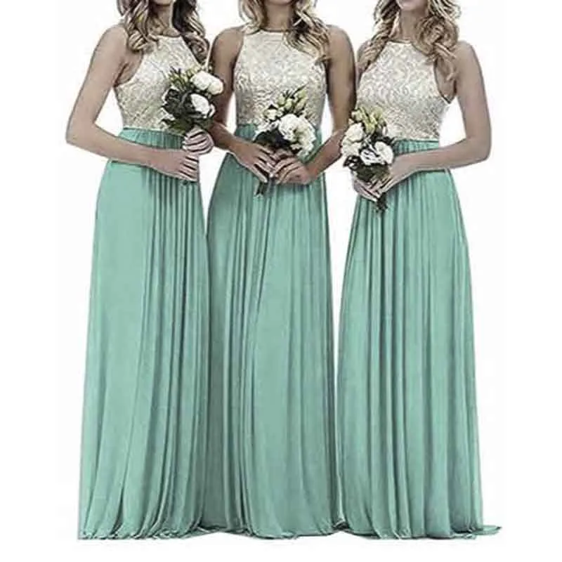 Lace Bridesmaid Dresses Sleeveless Long A Line Chiffon Wedding Guest Dresses