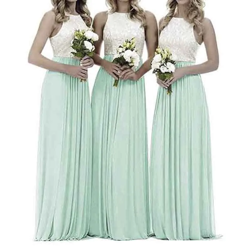 Lace Bridesmaid Dresses Sleeveless Long A Line Chiffon Wedding Guest Dresses