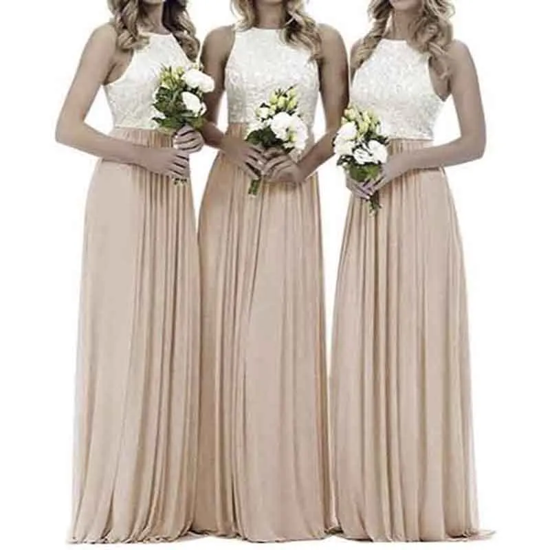 Lace Bridesmaid Dresses Sleeveless Long A Line Chiffon Wedding Guest Dresses