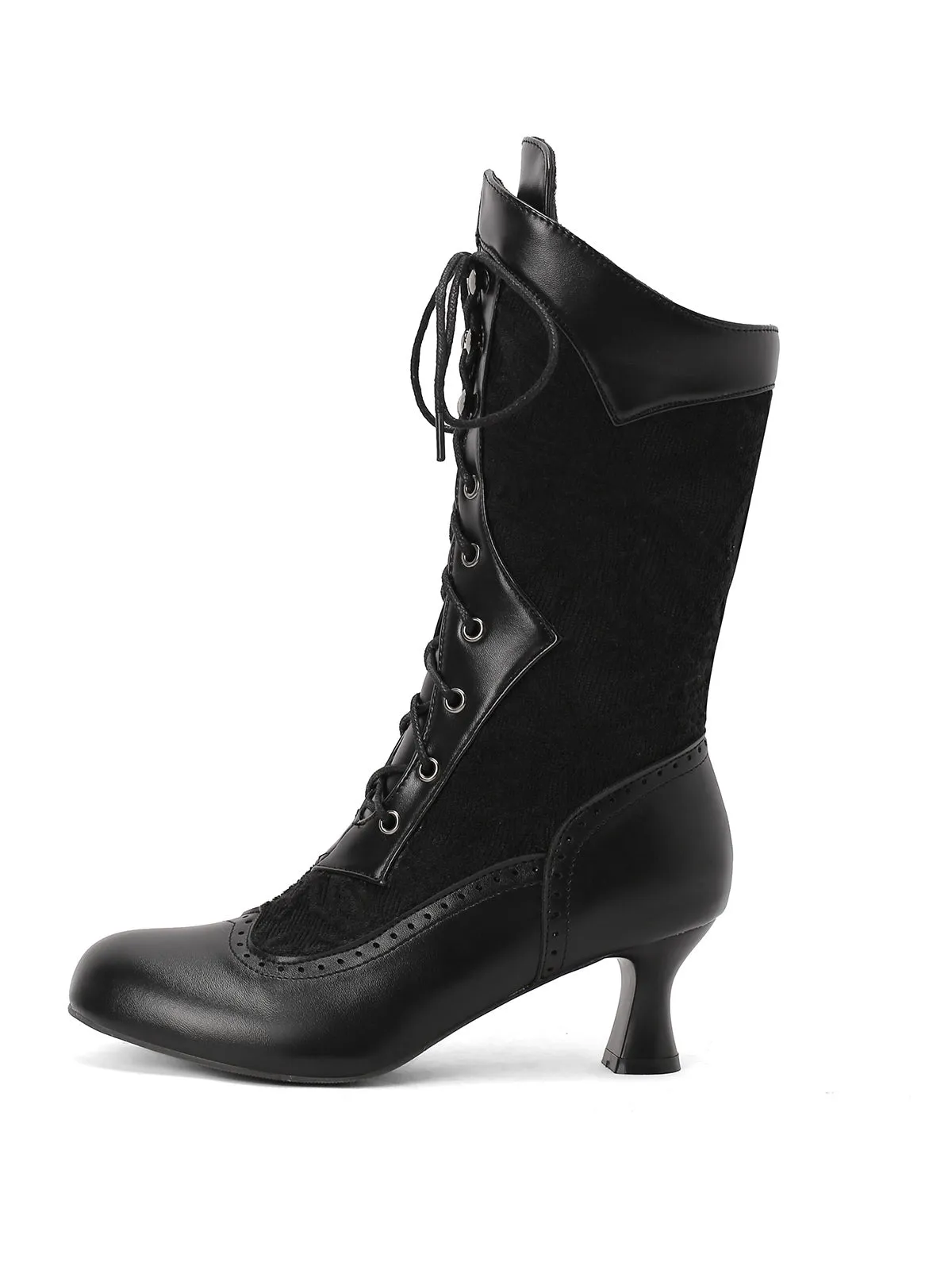 Lace Patchwork Lace-Up Calf-High Boots